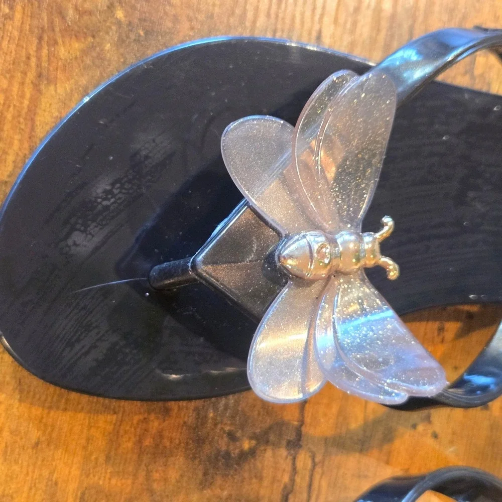 Mini Melissa Kids Black‎ Jelly Butterfly Flip Flop Sandals Size 12 PVC Shoes